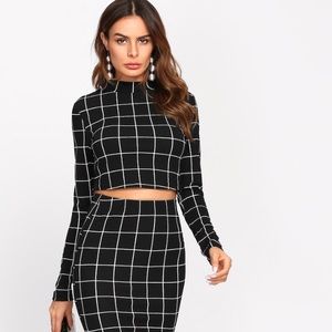 Black and White Grid Check Pencil Skirt + Top